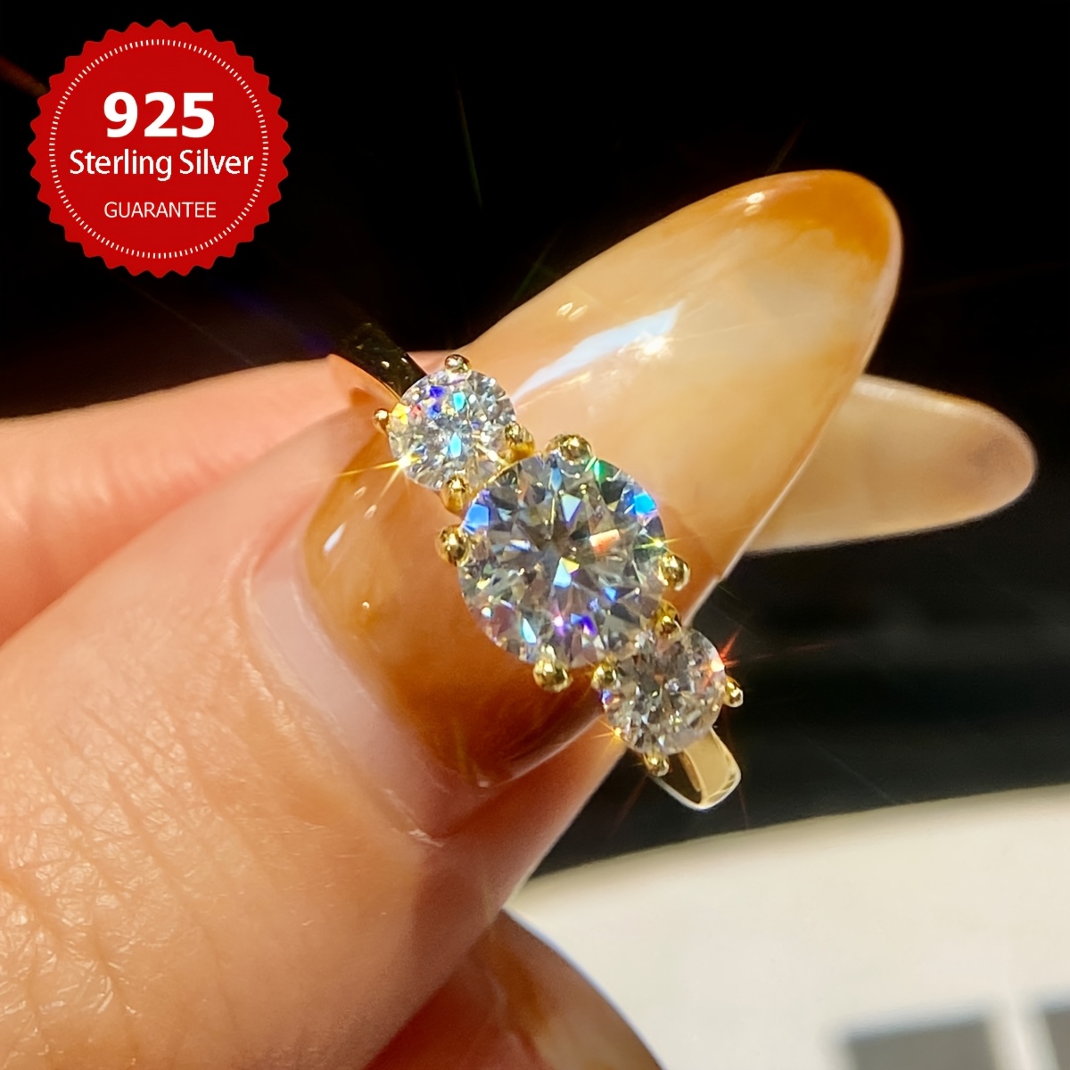 Moissanite Engagement Ring 925 Sterling Silver Golden Promise Ring